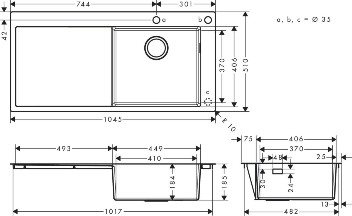 hansgrohe S71 S717-F450 Evier encastré 450 avec égouttoir, Acier inoxydable