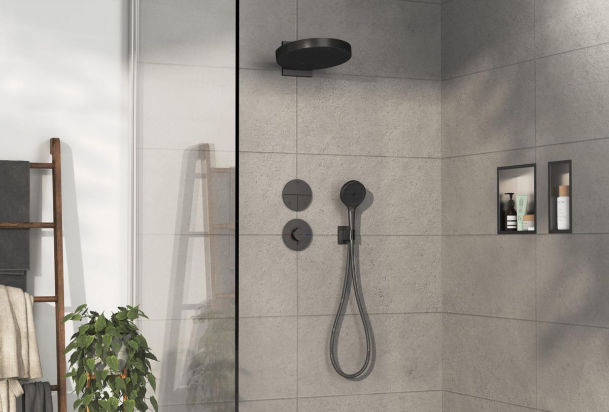 hansgrohe ShowerSelect Comfort S Set de finition pour mitigeur thermostatique encastré, Noir chromé brossé