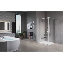 Paroi de douche FREE F 2G, fixe à droite, 80 cm, extensible de 78,5 à 81,5 cm, profilé blanc, verre transparent Réf. FREEF2G80D-1A