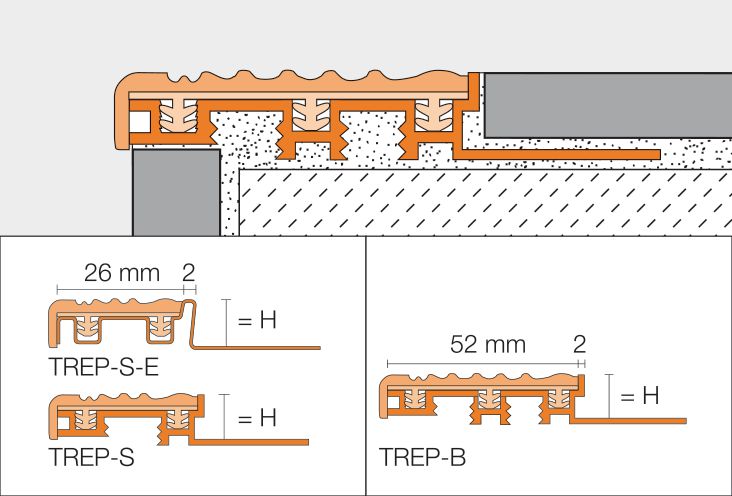 Profilé escalier Trep S base Schlüter Systems aluminium naturel + PVC interchangeable H. 10 mm x L. 2,5 m noir