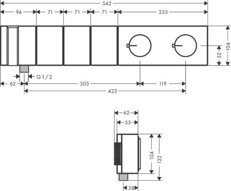 AXOR Edge Module thermostatique Select encastré 540 / 100 avec 3 fonctions et douchette tube 2jet, coupe diamant, Chrome