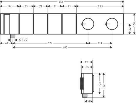 AXOR Edge Module thermostatique Select encastré 610 / 100 avec 4 fonctions et douchette tube 2jet, Chromé