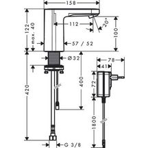 Mitigeur de lavabo électronique avec pré-réglage de la température ou en eau froide sur secteur chromé Réf. 71504000