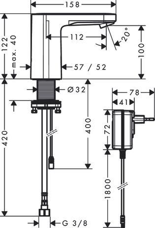 Mitigeur de lavabo électronique avec pré-réglage de la température ou en eau froide sur secteur chromé Réf. 71504000