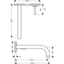 AXOR Uno Mitigeur de lavabo encastré mural avec plaque, bec 225 mm, bonde à écoulement libre, Noir chromé brossé