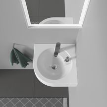 Lavabo d'angle ARCHITEC, 63,5 x 54, sans trop-plein, avec plage de robinetterie, trou pour robinetterie, trou amorcé à droite pour distributeur de savon, Blanc Réf. 0448450000