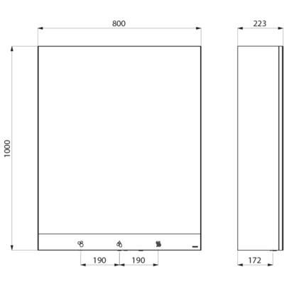 Armoire de toilette L 800 cm - 4 fonctions : miroir, distributeur de savon et robinet automatiques et sèche-mains électrique Finition mélaminé noir mat et inox 304 réf. 510204