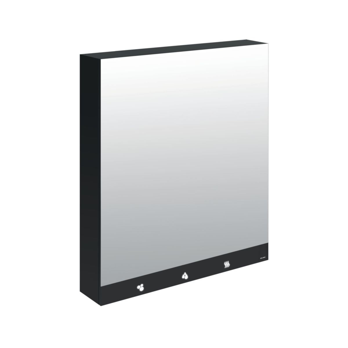 Armoire de toilette L 800 cm - 4 fonctions : miroir, distributeur de savon et robinet automatiques et sèche-mains électrique Finition mélaminé noir mat et inox 304 réf. 510204