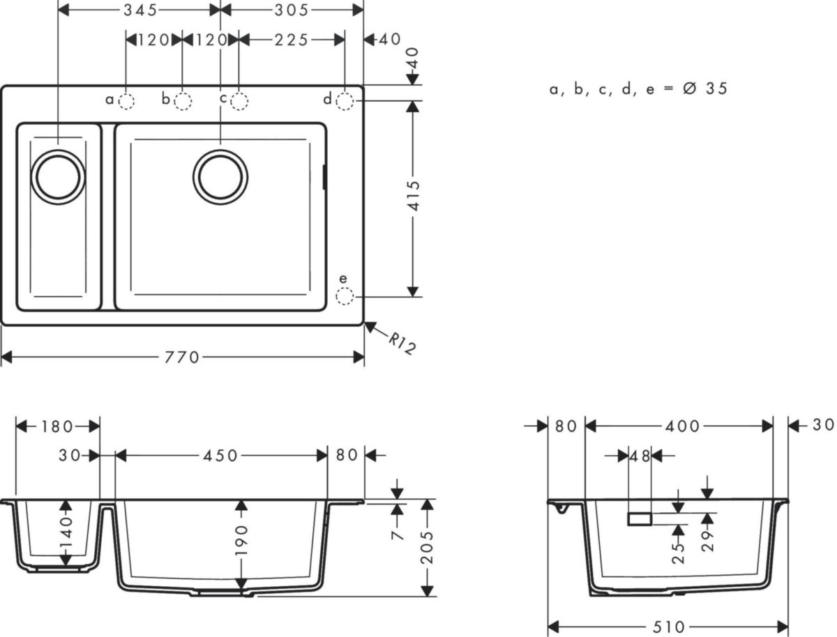 hansgrohe S51 S510-F635 Evier encastré 180/450, Gris béton