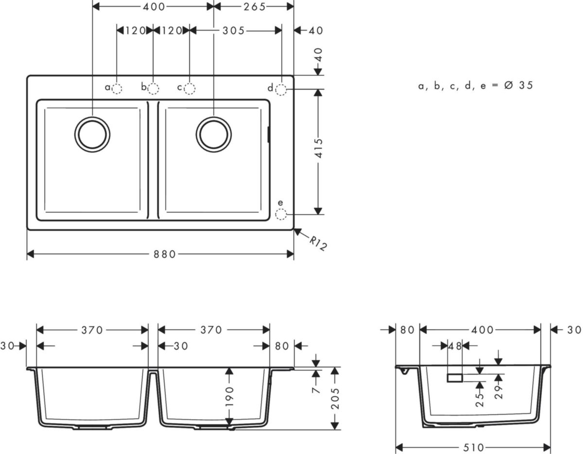 hansgrohe S51 S510-F770 Evier encastré 370/370, Gris béton