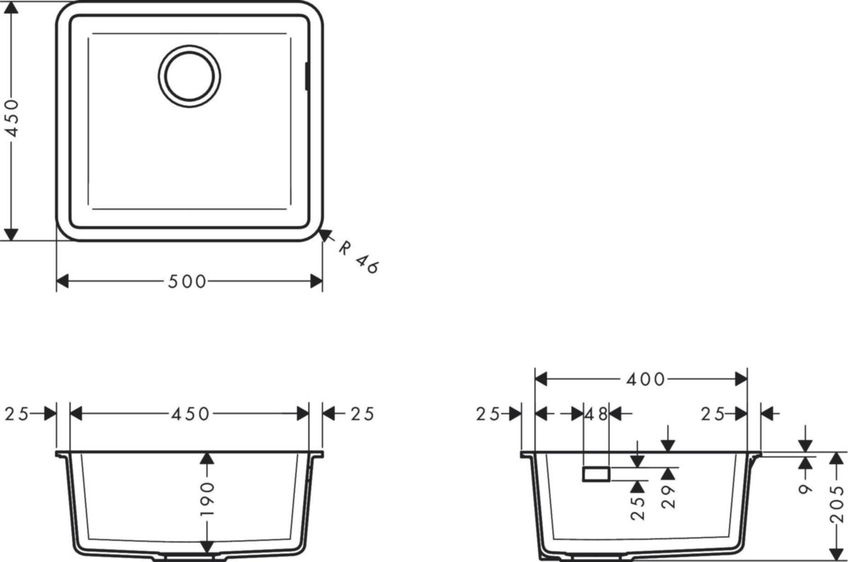 hansgrohe S51 S510-U450 Evier encastré sous plan 450, Gris béton