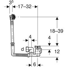 Vidage de baignoire avec actionnement rotatif D52 L230mm avec kit de finition et principe du contre-courant chromé brillant réf 150.616.21.6