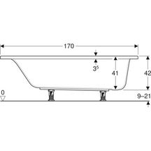 Baignoire rectangulaire Geberit Renova Plan avec pieds, longueur 170cm, largeur 70cm  Réf.554.314.01.1