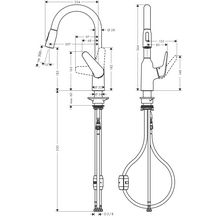 hansgrohe Focus M42 Mitigeur de cuisine 180, avec douchette extractible 2 jets, Aspect acier inox