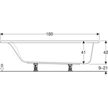 Baignoire rectangulaire Geberit Renova Plan avec pieds, longueur 180cm, largeur 80cm  Réf.554.316.01.1