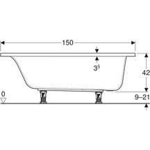 Baignoire rectangulaire Geberit Renova Plan avec pieds, longueur 150cm, largeur 70cm  Réf.554.311.01.1