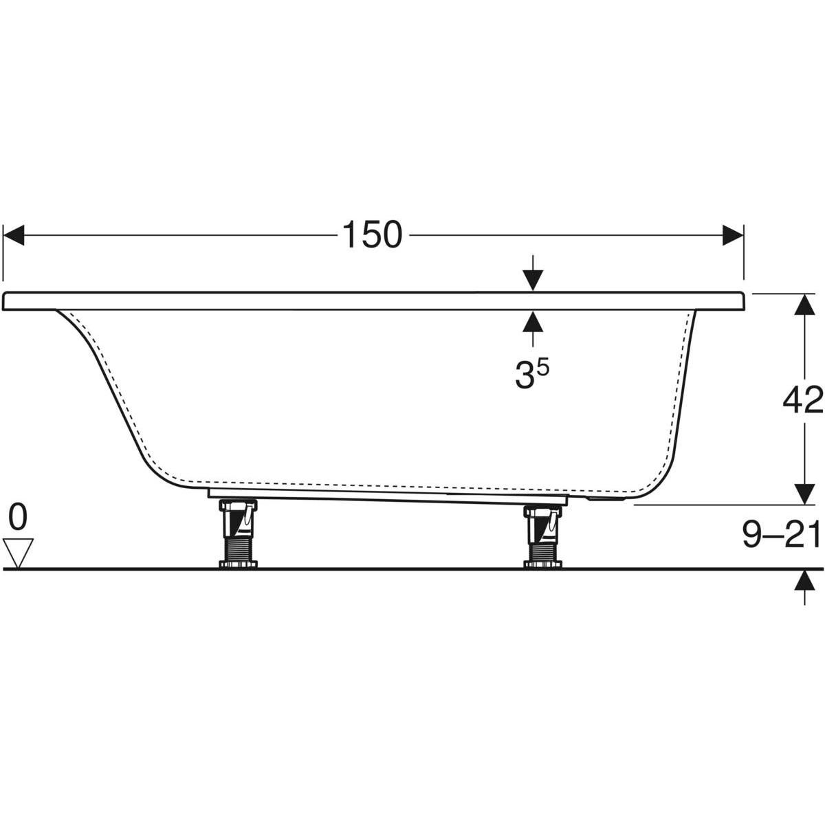 Baignoire rectangulaire Geberit Renova Plan avec pieds, longueur 150cm, largeur 70cm  Réf.554.311.01.1