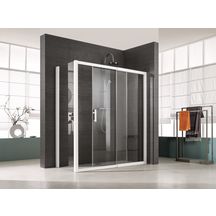 Paroi de douche JAZZ + extension face coulissante 2 vantaux 116 cm - 136 cm en verre transparent argent mat Réf. L13JXC213630