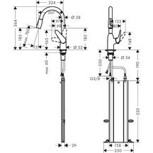 hansgrohe Focus M42 Mitigeur de cuisine 180, avec douchette extractible 2 jets, sBox, Aspect acier inox