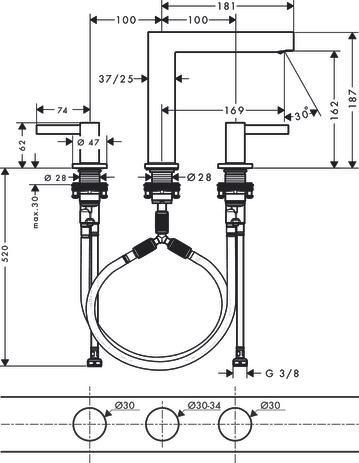 hansgrohe Finoris Mélangeur de lavabo 3 trous 160, bonde Push-Open, Blanc mat