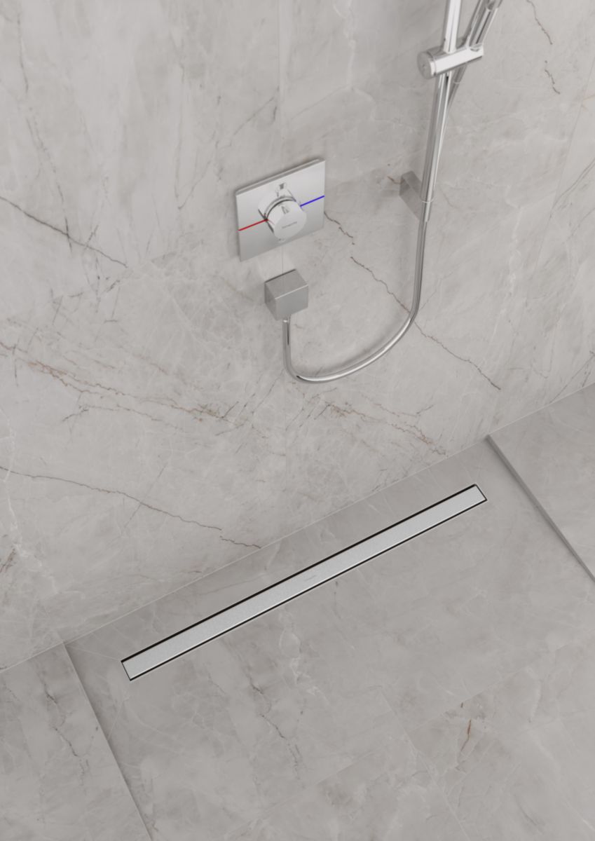 hansgrohe RainDrain Match Caniveau de douche linéaire 1000 avec cadre réglable en hauteur, Acier inoxydable brossé