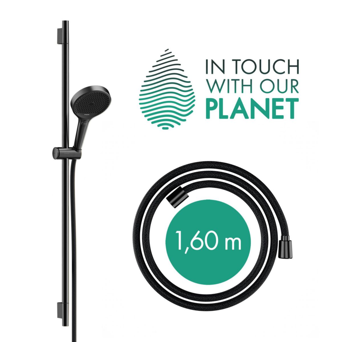 hansgrohe Rainfinity Set de douche 130 3jet EcoSmart avec barre de douche S Puro 90 cm, Push slider, flexible DesignFlex 160 cm, Noir chromé brossé