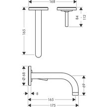 AXOR Uno Mitigeur de lavabo encastré mural avec rosaces, bec 165 mm, bonde à écoulement libre, Rouge doré poli