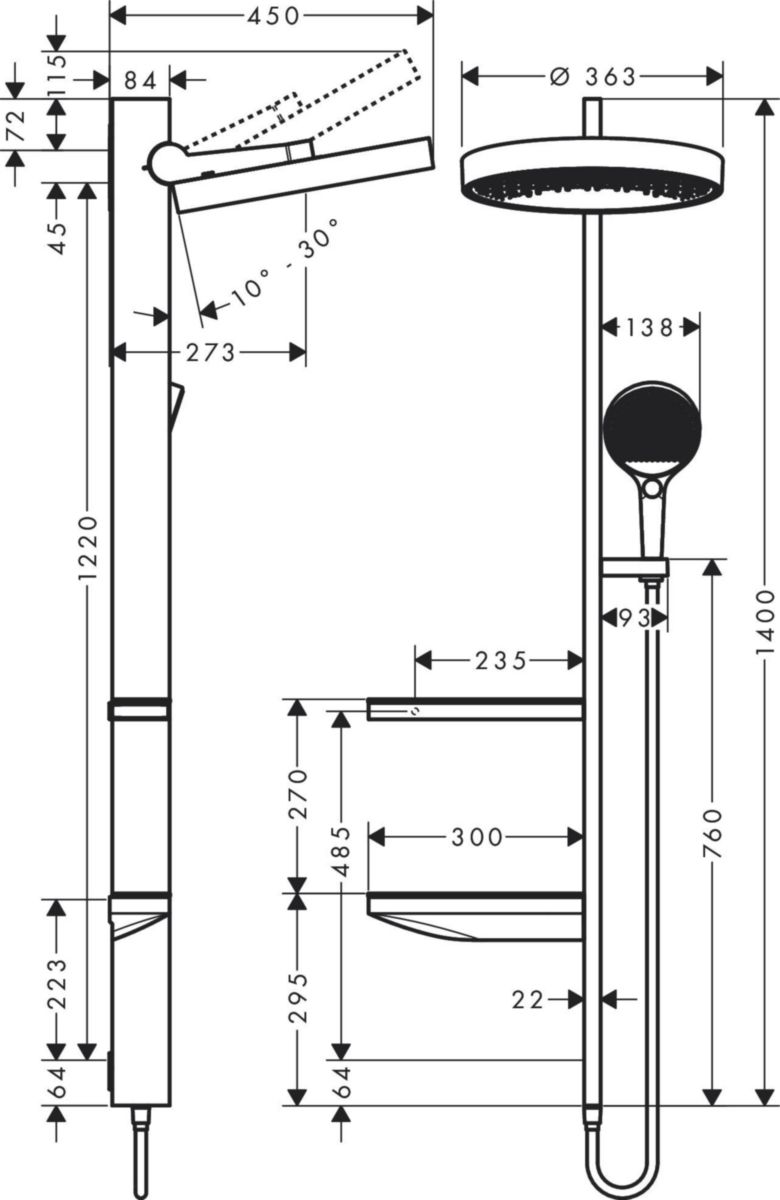 hansgrohe Rainfinity Colonne de douche 360 1jet pour installation encastrée, Chromé