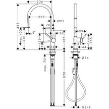 hansgrohe Talis M54 Mitigeur de cuisine 210, avec douchette extractible 1 jet, Aspect acier inox