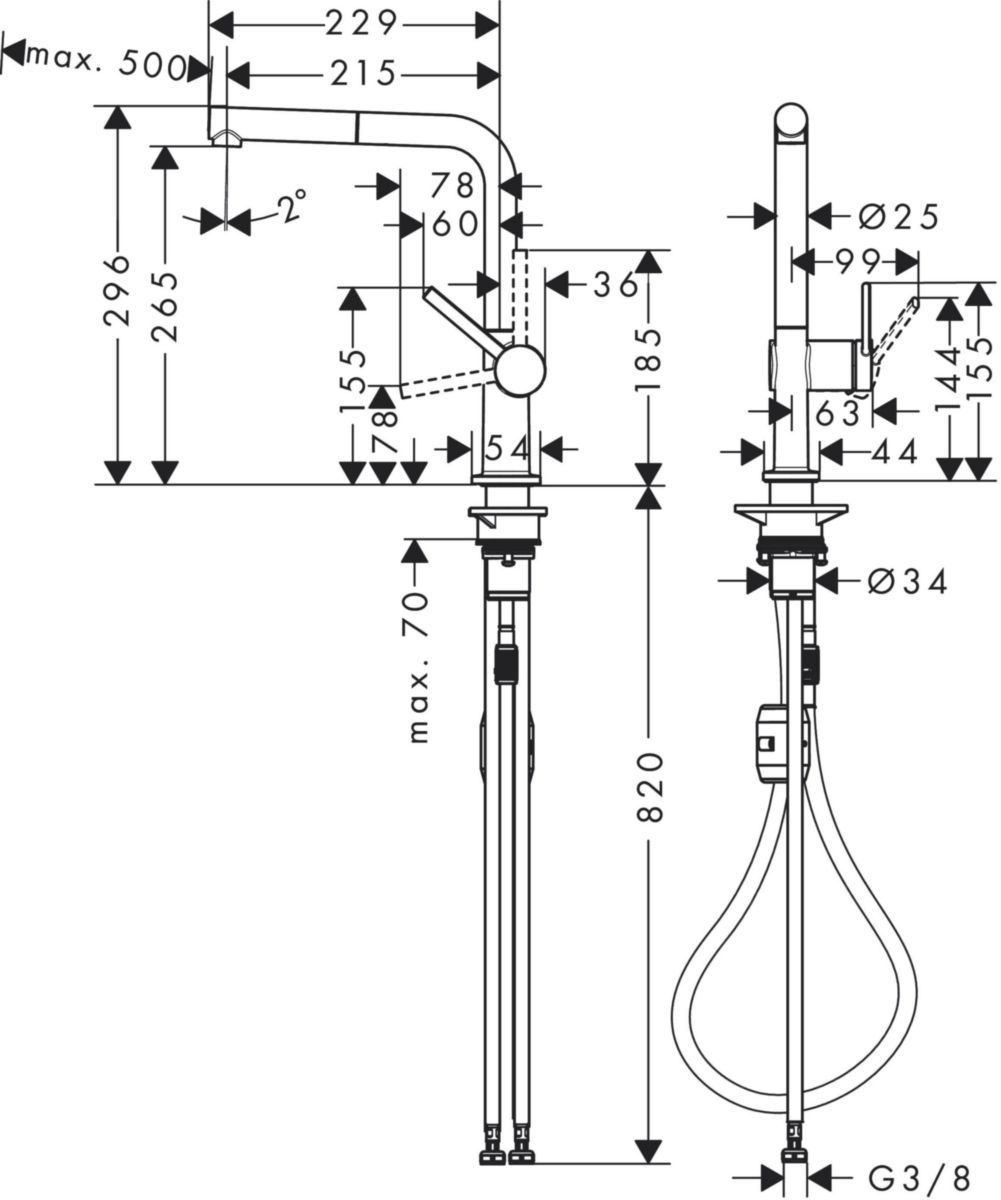 hansgrohe Talis M54 Mitigeur de cuisine 270, avec douchette extractible 1 jet, Aspect acier inox