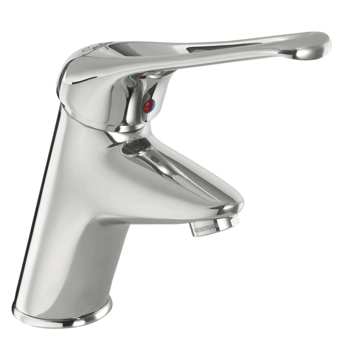 Mitigeur de lavabo à bec fixe hauteur sous bec 78,5 mm, saillie 110 mm. Manette ajourée sans vidage. Cartouche céramique diamètre 40 mm. Flexibles SPEX M10X1, raccordement EP G 3/8'', longueur 450 mm. Brise-jet étoile M24X1