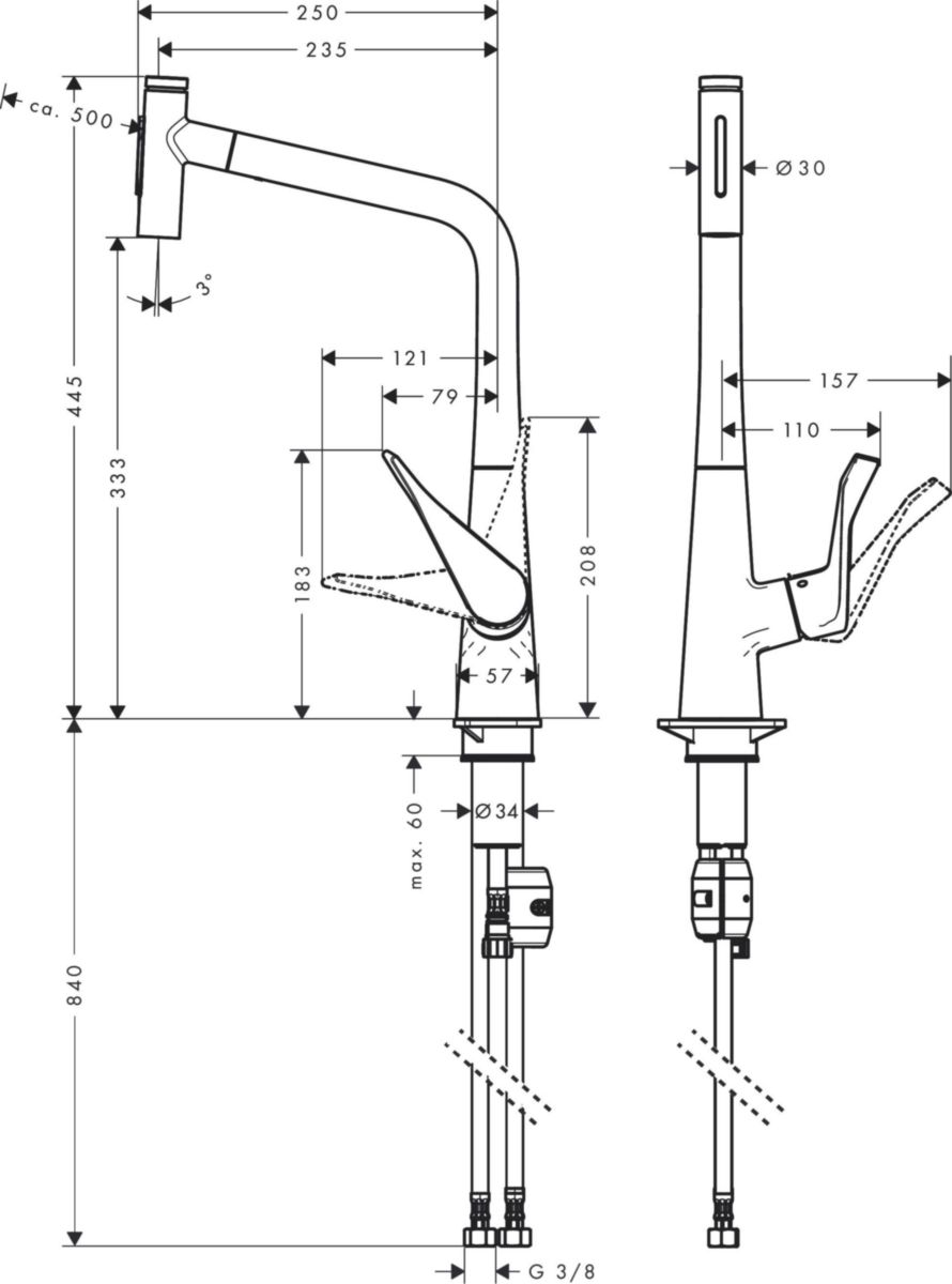 hansgrohe Metris Select M71 Mitigeur de cuisine 320, avec douchette extractible 2 jets, Chrome