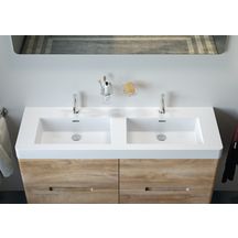 Meuble Série SOFT, Gamme SOLUZIONI, 4 tiroirs - Finition Rovere naturale - H.60 L.134 P.45.Vasque intégrée  incluse en minéral marbre blanc brillant  Réf: M177130LL119