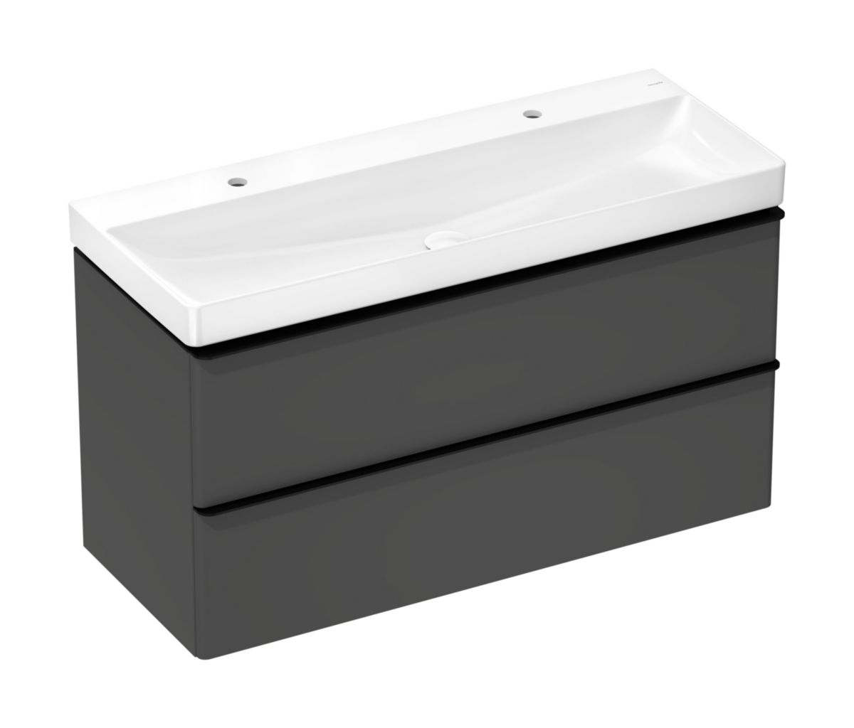 hansgrohe Xelu Q Meuble bas pour plan vasque 1180/475 avec 2 tiroirs, caisson Gris mat, Finition de la poignée: Noir mat