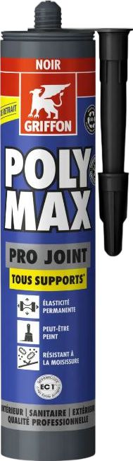 Mastic d'étanchéité multifonctionnel POLYMAX PRO JOINT noir pour applications intérieures, extérieures et sanitaires, cartouche de 280 ml Réf.7004981