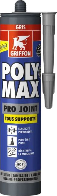 Mastic d'étanchéité premium multifonctionnel POLYMAX PRO JOINT gris pour applications intérieures, extérieures et sanitaires, cartouche de 280 ml Réf.7004985