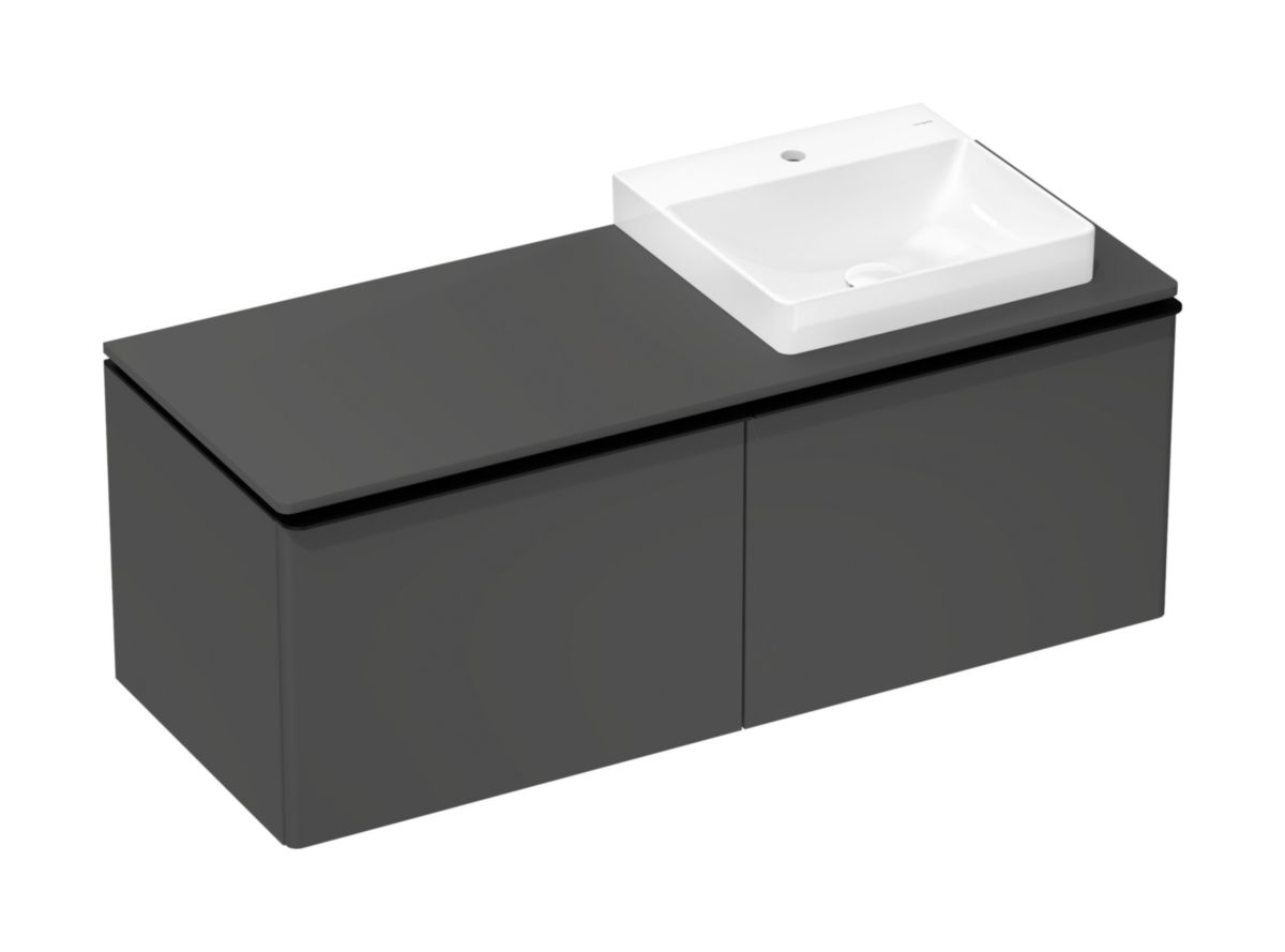 hansgrohe Xelu Q Meuble bas 1360/550 pour lavabo à poser Xelu Q avec 2 tiroirs, caisson Gris mat, Finition de la poignée: Noir mat