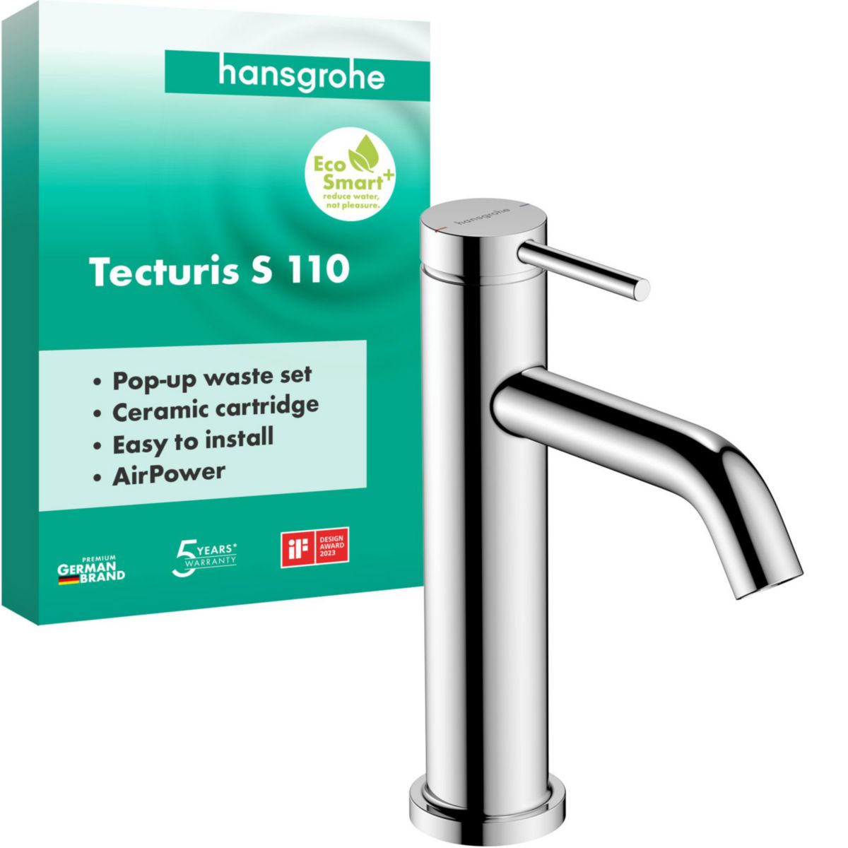 hansgrohe Tecturis S Mitigeur de lavabo 110 avec tirette et vidage, Chrome