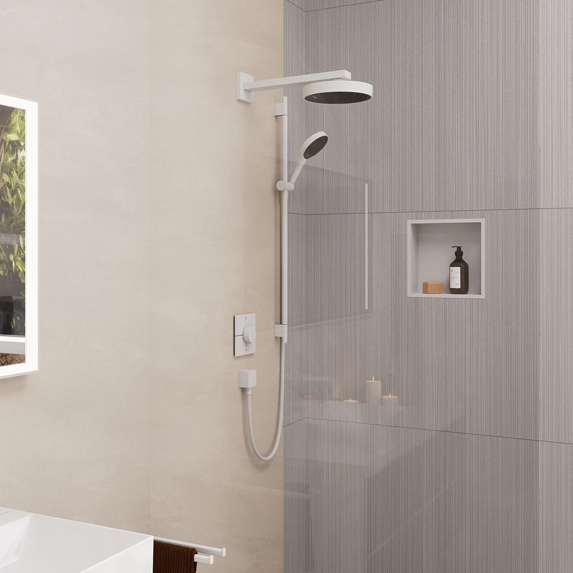 hansgrohe Rainfinity Set de douche 130 3jet avec barre de douche S Puro 90 cm, Push slider, flexible DesignFlex 160 cm, Blanc mat