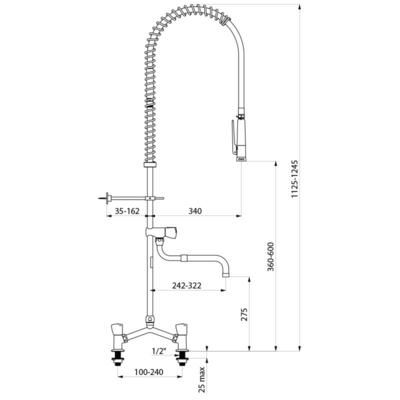 Ensemble de prélavage avec mélangeur 2 trous et robinet de puisage à bec télescopique, flexible et douchette blancs : réf. G6532