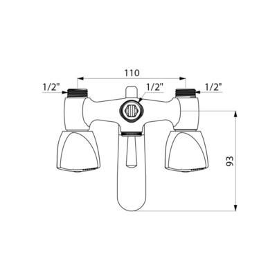 Mélangeur bain-douche, mâle 15 x 21, entraxe 110 mm bec fixe : réf. D2410