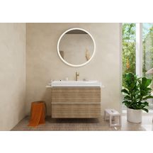 hansgrohe Xelu Q Meuble bas pour plan vasque 980/475 avec 2 tiroirs, caisson Chêne clair naturel, Finition de la poignée: Blanc mat