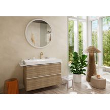 hansgrohe Xelu Q Meuble bas pour plan vasque 980/475 avec 2 tiroirs, caisson Chêne clair naturel, Finition de la poignée: Blanc mat