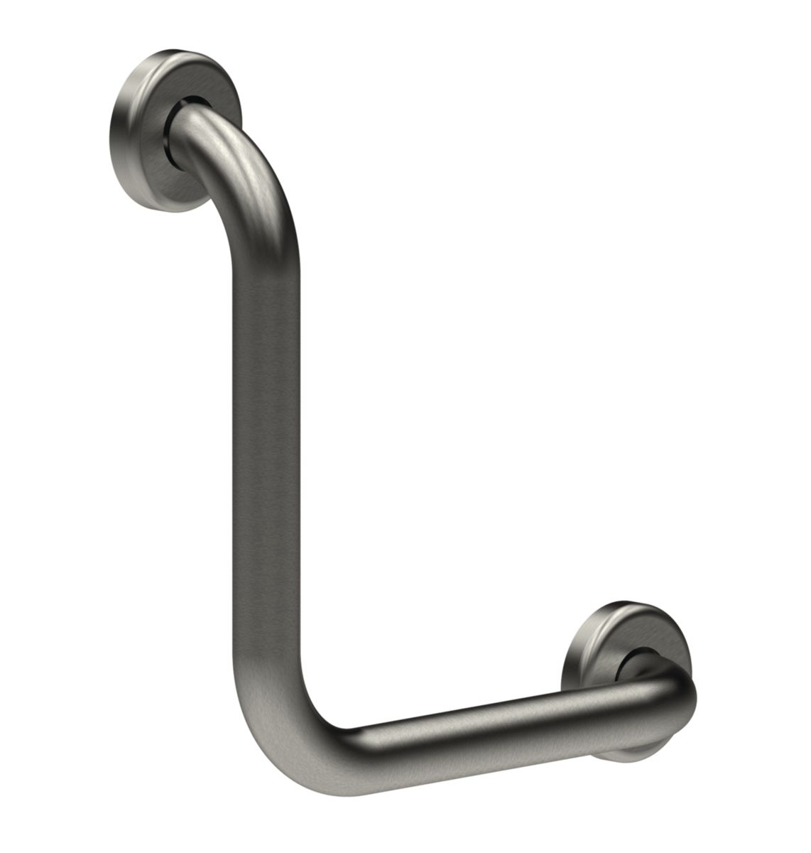 Cette barre 90° facilite le maintien, et le relèvement des personnes à mobilité réduite lors de l'utilisation des équipements de douche. Barre en inox brossé de diamètre 32mm. 2 points de fixeation. 300 x 300 mm