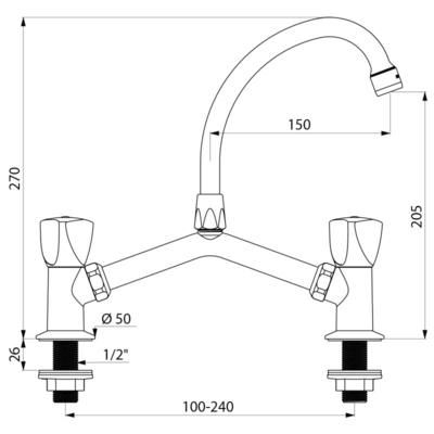 Mélangeur 2 trous lavabo entraxe variable de 100 à 240 mm : ET réf. D2558