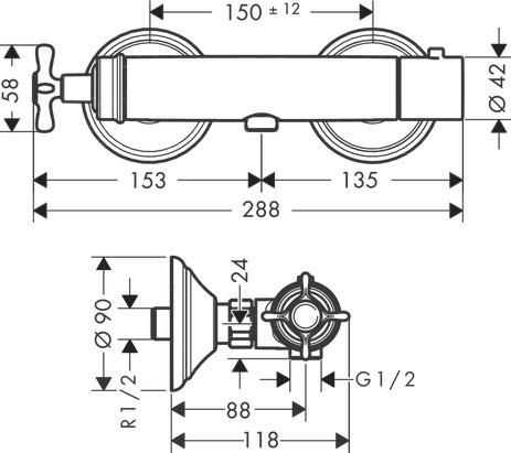 AXOR Montreux Mitigeur thermostatique de douche avec poignée croisillon, Aspect doré poli