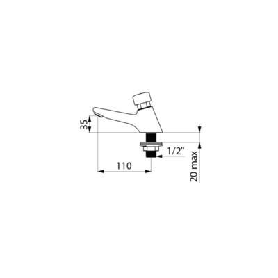 Robinet de lavabo Tempostop 15 x 21 sans écrou : réf. 745100