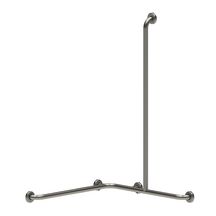 Cette barre de douche d'angle avec barre verticale facilite le maintien des PMR lors de la toilette. Barre en inox brossé de diamètre 32 mm. 5 points de fixeation. 750 x 1150 mm. Compatible avec coulisseau 60471.Modèle droit.