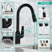 hansgrohe Focus M42 Mitigeur de cuisine 220, avec douchette extractible 2 jets, Chrome