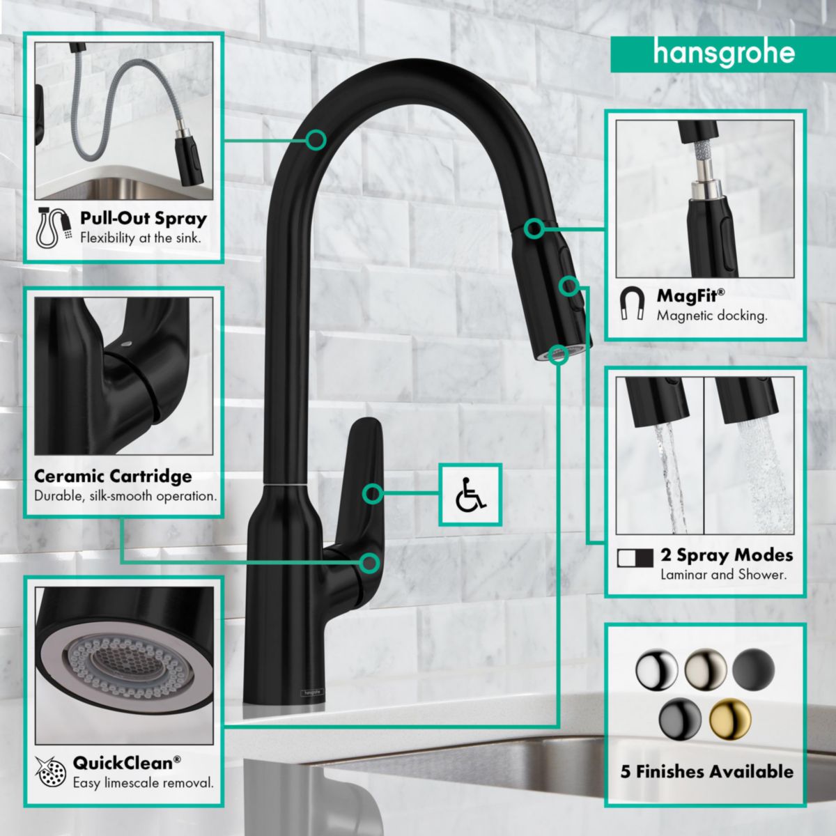 hansgrohe Focus M42 Mitigeur de cuisine 220, avec douchette extractible 2 jets, Chrome